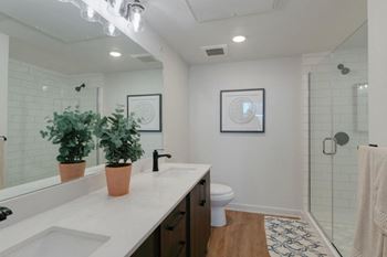 Quartz countertops with subway tile backsplash
